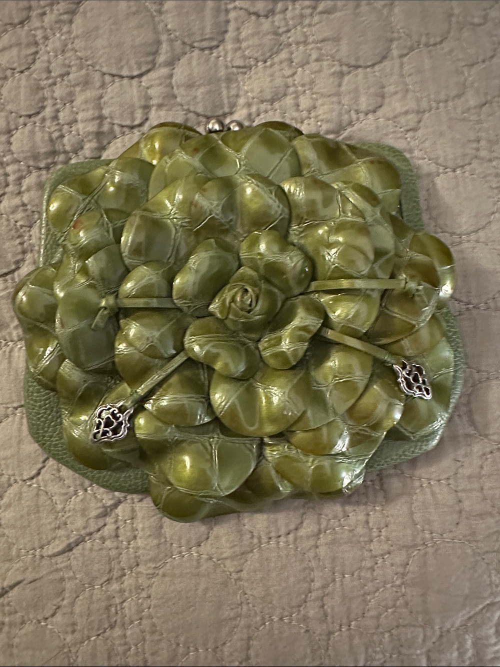 Green Floral Appliqué Clutch